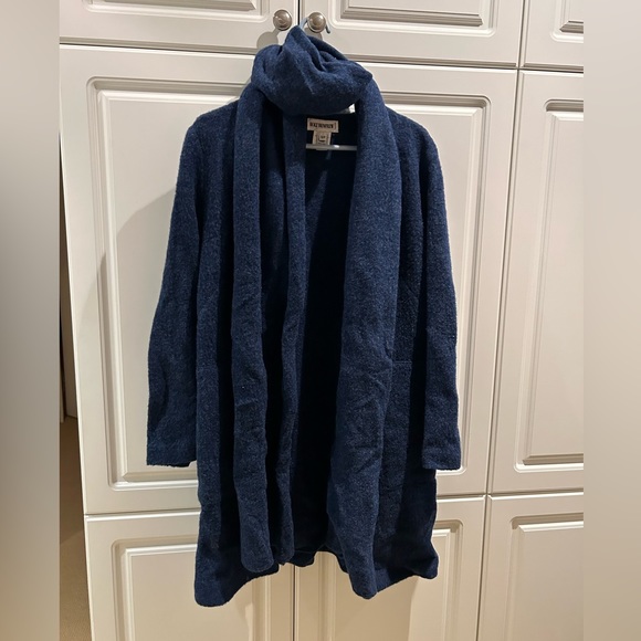 Holt Renfrew Blue Wool Sweater Coat Size Small With Matching Scarf - Picture 1 of 4